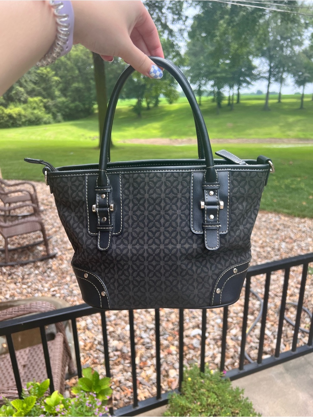 Relic Black Patterned Tote with Top Handles